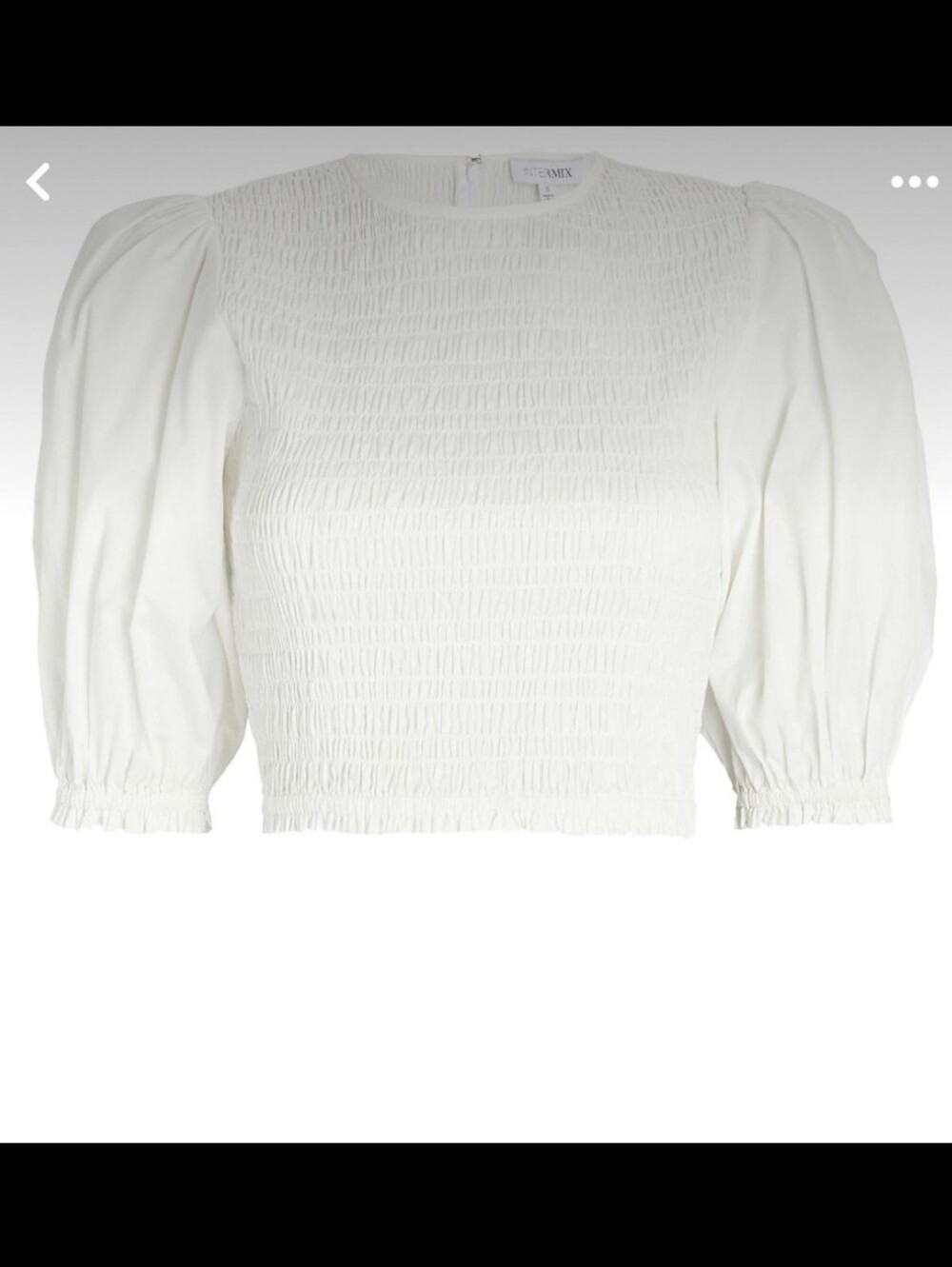 Intermix Cotton White Smocked Bodice Puff Sleeve Top- Petite (XS-S)